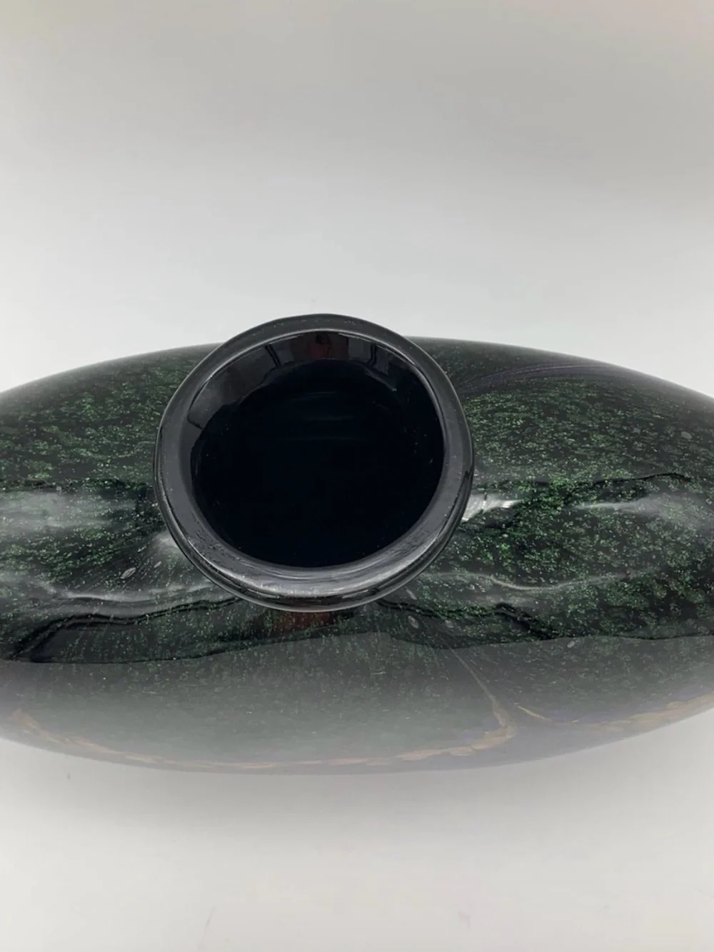 Dale Tiffany Style Heavy Squat Vase Mouth Blown Colorful Peacock Gold Accent